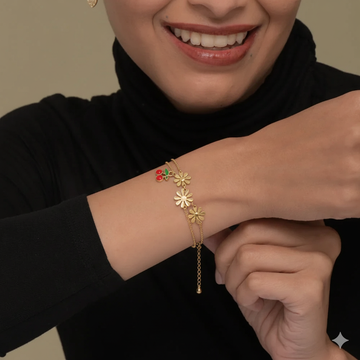 Delicate Gold-Plated Cherry & Daisy Bracelet